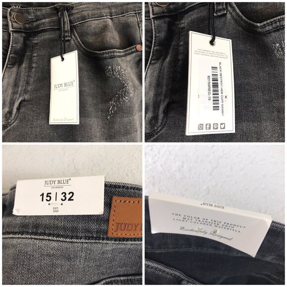 NWT Judy Blue Destroyed Cuffed Hem Faded Black Skinny Fit Jeans Distressed 32 - Picture 12 of 12